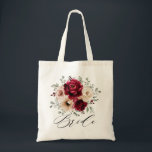 Burgundy Champagne Ivory Mauve Bridesmaids Gifts Tote Bag<br><div class="desc">Elegant Burgundy Red,  Champagne ivory earthy floral theme wedding bridesmaids gift tote bag featuring elegant bouquet of Burgundy,  champagne ivory colour roses peonies  and sage green eucalyptus leaves. Please contact me for any help in customisation or if you need any other product with this design.</div>