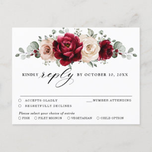 Burgundy Champagne Ivory Mauve Rose Floral  RSVP Postcard
