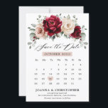 Burgundy Champagne Ivory Mauve Rose Floral Wedding Save The Date<br><div class="desc">Elegant Burgundy Red,  Champagne ivory earthy floral theme save the date card featuring elegant bouquet of Burgundy,  champagne ivory colour roses peonies  and sage green eucalyptus leaves. Please contact me for any help in customisation or if you need any other product with this design.</div>