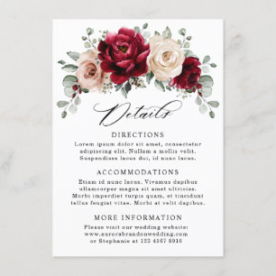 Burgundy Champagne Ivory Mauve Wedding Details Enclosure Card