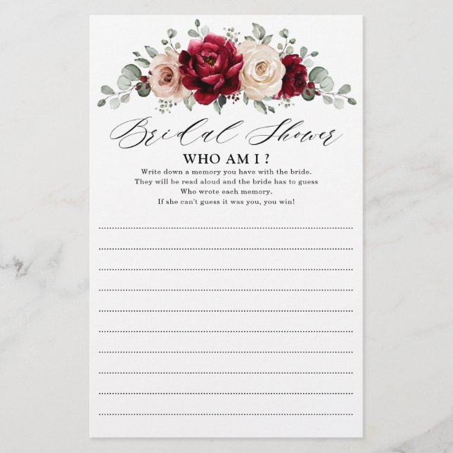 Burgundy Champagne Ivory Mauve Who Am I Game      (Front)