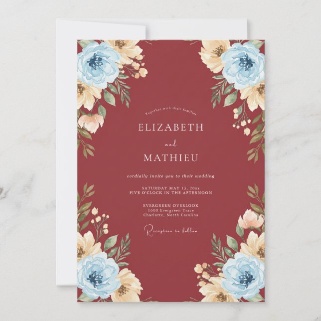 Burgundy Champagne Painted Wedding Invitation (Front)