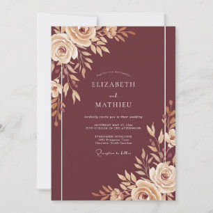 Burgundy Champagne Rose Wedding Invitation