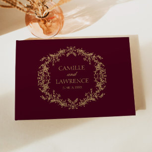 Burgundy Champagne Toile Floral Frame Wedding Guest Book