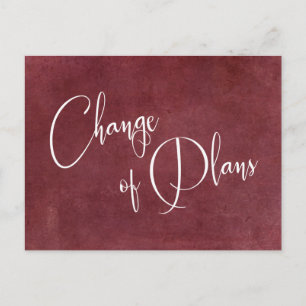 Burgundy Change of Plans Postponed Wedding Postcard