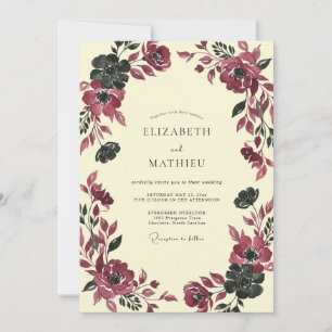 Burgundy Charcoal Leaf Wedding Invitation