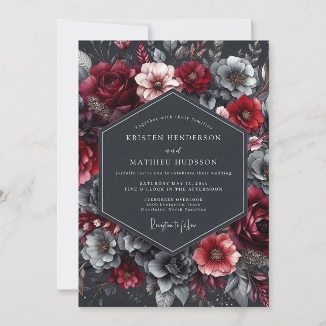 Burgundy Charcoal Nocturne Wedding Invitation (Front)