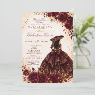 Burgundy Charra Quinceañera Invitation
