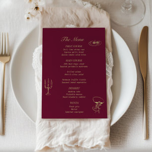 Burgundy Chartreuse Illustrated Wedding Menu