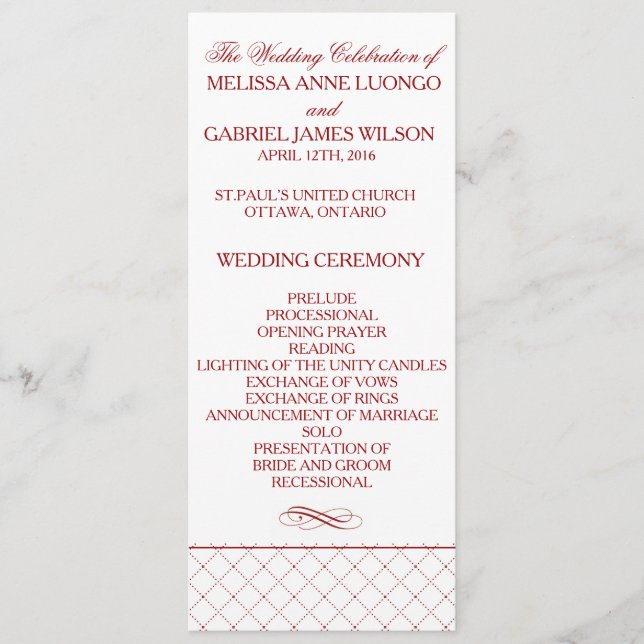 Burgundy Checked Pattern Wedding Ceremony Program Programme (Front)
