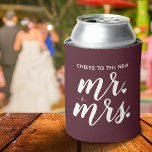 Burgundy Cheers To The New Mr. & Mrs. Wedding<br><div class="desc">Celebrate the newlywed or use the can cooler for casual wedding favours. Email @ JMR_Designs@yahoo.com if you need assistance or have any special request.</div>