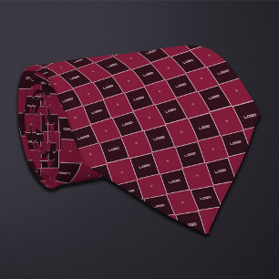 Burgundy Chequerboard Logo Pattern Tie
