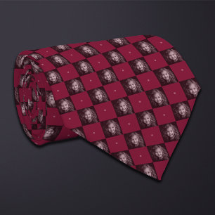 Burgundy Chequerboard Photo Pattern (1 Photo) Tie