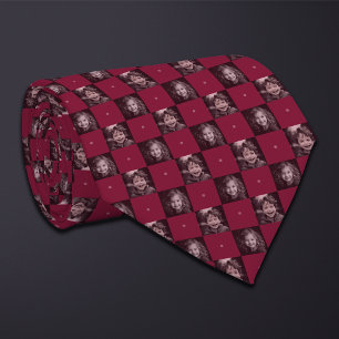 Burgundy Chequerboard Photo Pattern (2 Photos) Tie
