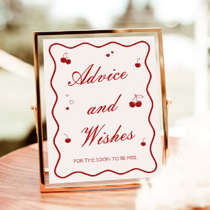 Burgundy Cherry Bridal Shower Advice and Wishes Poster