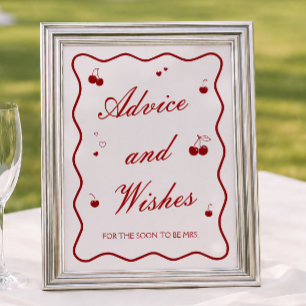 Burgundy Cherry Bridal Shower Advice and Wishes Poster