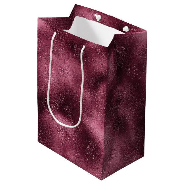 Burgundy Cherry Glitter Glitz   Medium Gift Bag (Front Angled)