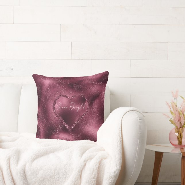 Burgundy Cherry Glitter Sparkle Heart     Cushion (Couch)