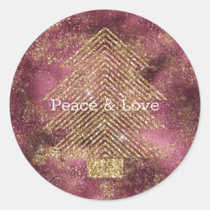 Burgundy Cherry Gold Glitter Christmas Tree        Classic Round Sticker