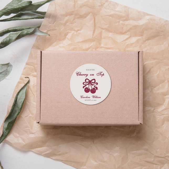 Burgundy Cherry on Top Baby shower  Classic Round Sticker (Creator Uploaded)