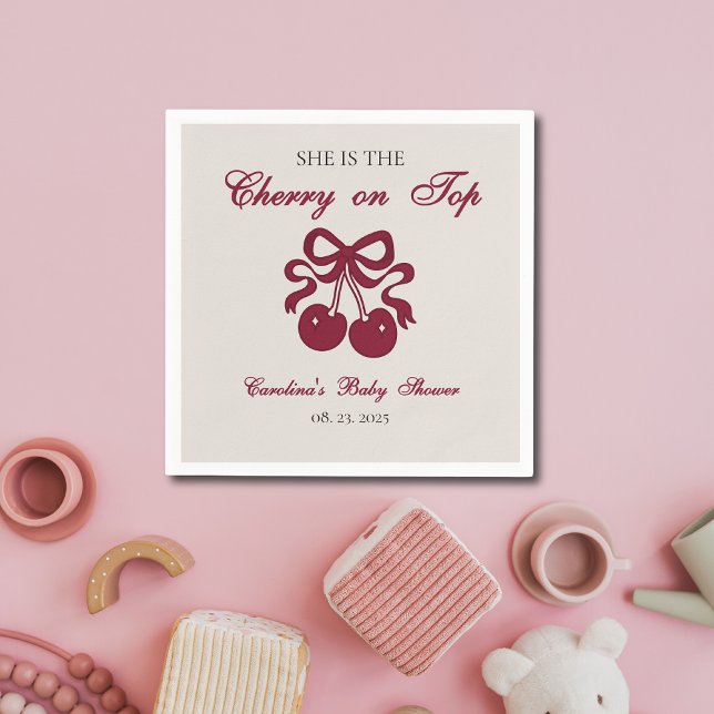 Burgundy Cherry on Top Baby shower  Napkin (Creator Uploaded)