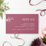 Burgundy, Chic Modern Join Us Reception Wedding  Enclosure Card<br><div class="desc">Elegant, burgundy pink contemporary "Join Us" wedding reception enclosure card, with all text sections open to customisation. Leave the title as "JOIN US" or change it to "RECEPTION", "TIMELINE" or another. Design in a burgundy background with white text in modern elegant typography. Elegant and minimal design with fine subtle hand-drawn...</div>