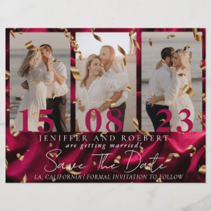 Burgundy Chic Photo Collage Save the Date Card