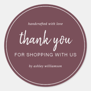 Burgundy Chic Script Thank You For Shopping Classic Round Sticker