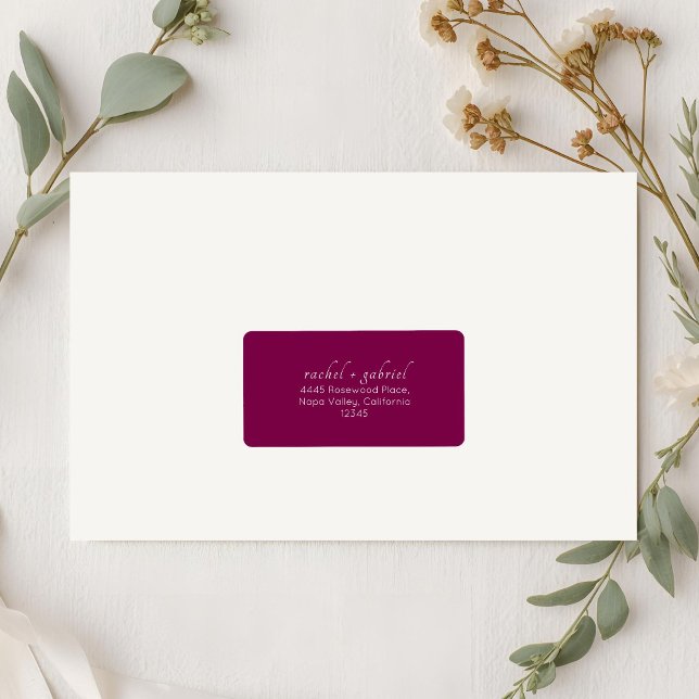 Burgundy | Chic Simple Clean Wedding Address  Label (Creator Uploaded)