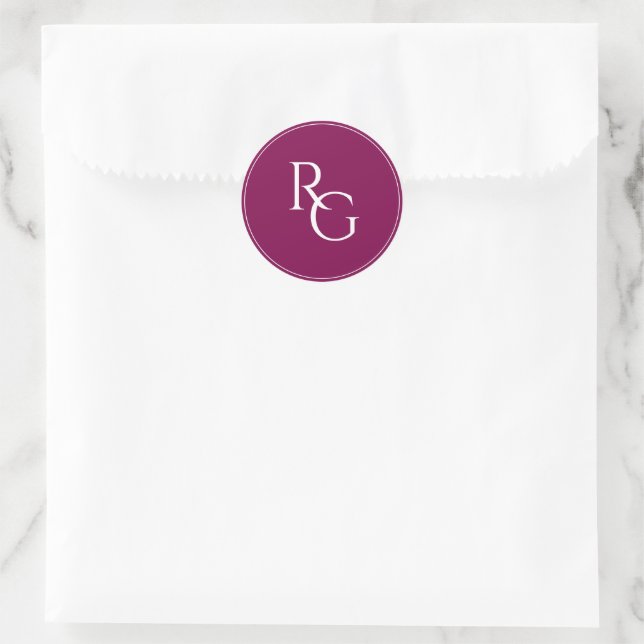 Burgundy | Chic Simple Initials  Classic Round Sticker (Bag)