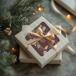 Burgundy Chinoiserie Christmas Romantic Wedding Square Sticker