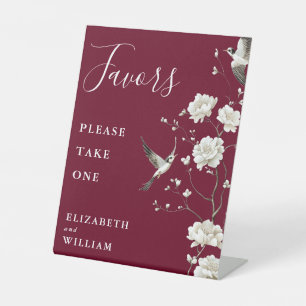 Burgundy Chinoiserie Floral Favours Wedding Pedestal Sign