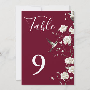 Burgundy Chinoiserie Floral Garden Table Numbers