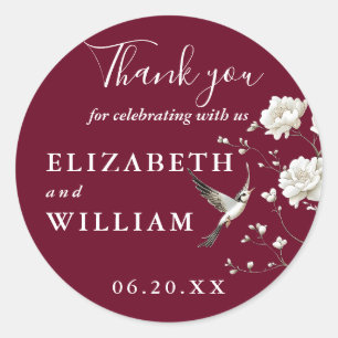 Burgundy Chinoiserie Floral Wedding Thank You Classic Round Sticker