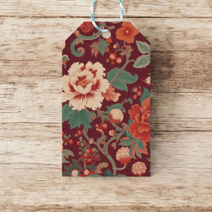 Burgundy Chinoiserie Grandmillenial Toile de Jouy  Gift Tags