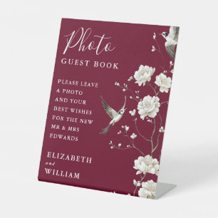 Burgundy Chinoiserie Photo Guest Book Wedding Pedestal Sign