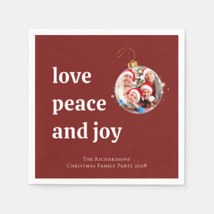 Burgundy Christmas Family Photo Love Peace Joy Napkin