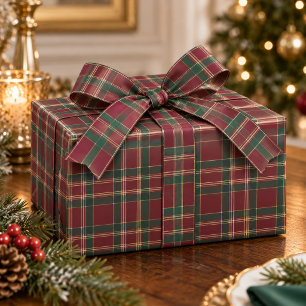 Burgundy Christmas Heritage Plaid Matte Wrapping Paper