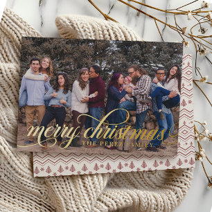 Burgundy Christmas Pattern Simple Foil Script Card