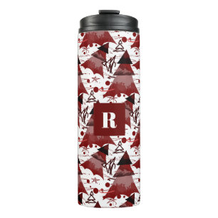 Burgundy Christmas Tree Pattern Monogrammed Thermal Tumbler