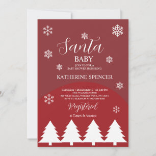 Burgundy Christmas trees snowflakes elegant serif  Invitation
