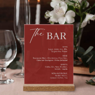 Burgundy Christmas Wedding Bar Acrylic Sign