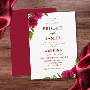Burgundy Chrysanthemum Green Leaf Wedding Invitation