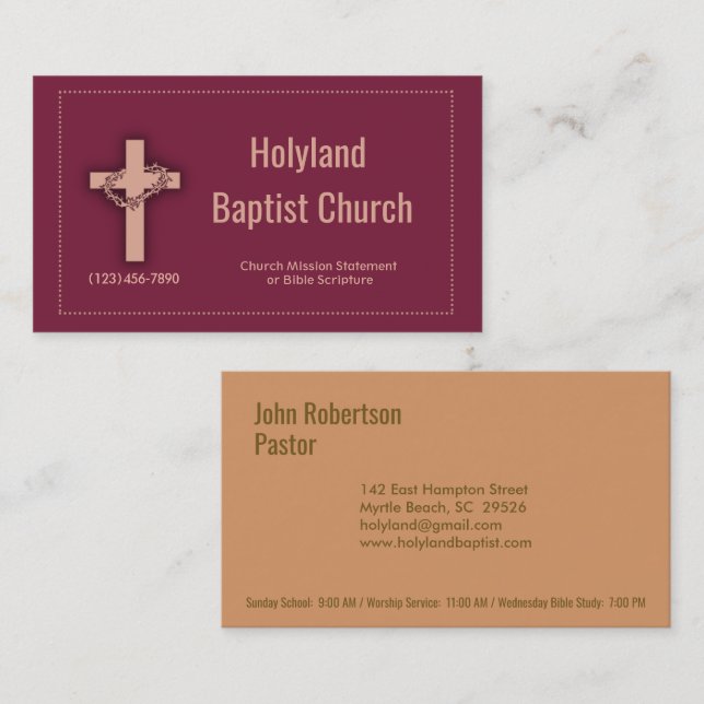 Burgundy Church Cross Thorn Crown Business Cards (Front/Back)