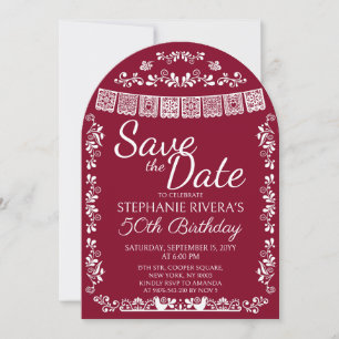 Burgundy Cielito Lindo Save the Date 50th Birthday Invitation