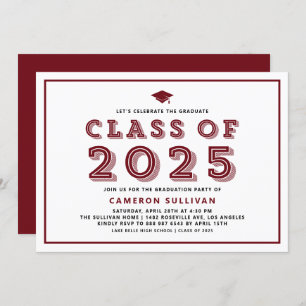Burgundy Class of 2025 Cap Retro Graduation Invitation