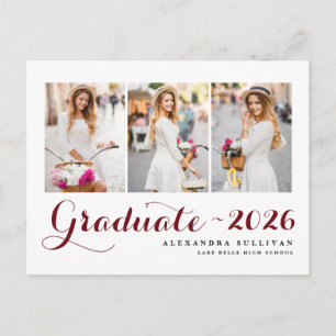 Burgundy Class of 2025 Photo Collage Graduation Invitation Postcard