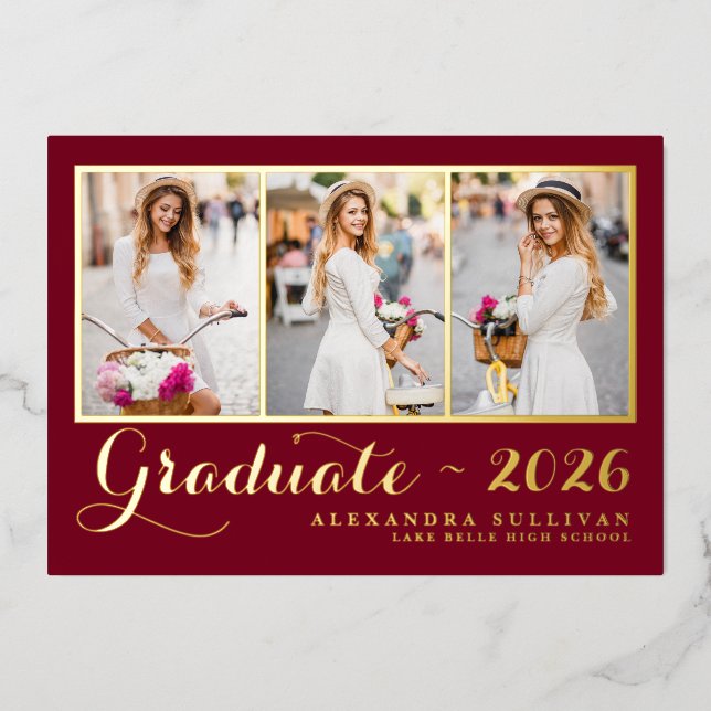 Burgundy Class of 2026 Photo Collage Graduation (Front)