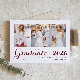 Burgundy Class of 2026 Photo Collage Graduation Invitation