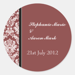 Burgundy Classic Damask Wedding Label Sticker